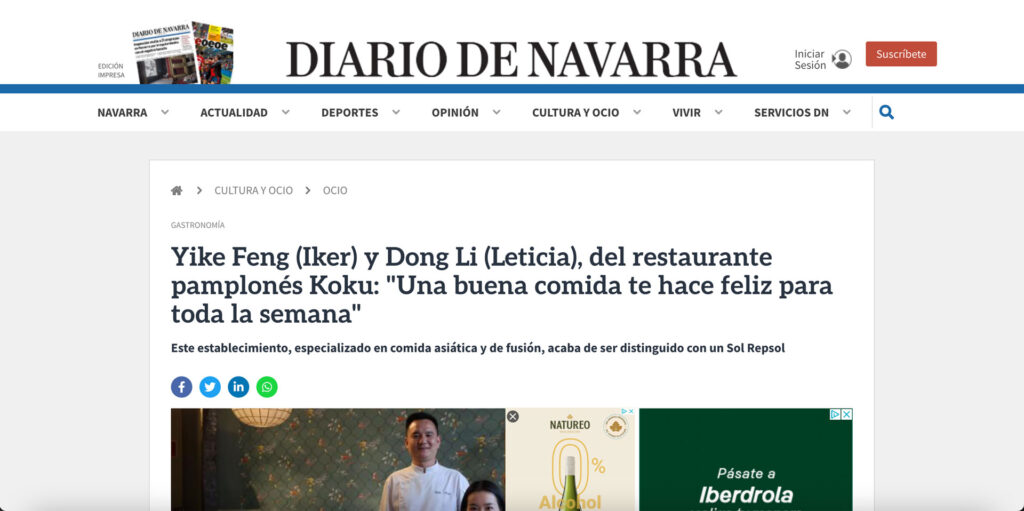 Yike Feng (Iker) y Dong Li (Leticia), del restaurante pamplonés Koku: «Una buena comida te hace feliz para toda la semana»
